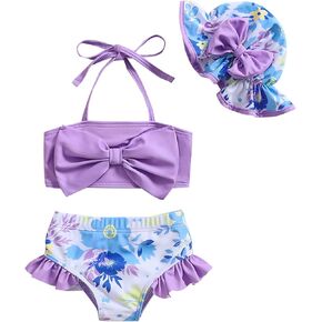 Baby Girl Swimsuit Toddler Girls Bathing Suit Bikini Bottoms Two Piece Swimwear Suit with Hat