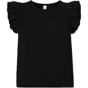 12M-7Y Toddler Baby Girls Ruffle Round Neck Blouse Kids Girl Solid Color Short T-Shirts Casual Tee Tops Bottom