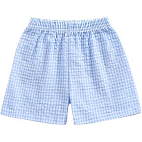 Kids Toddler Boys Girls Gingham/Seersucker Shorts Elastic Waist Plaid/Striped Elastic Waist Shorts Pants Bottoms