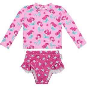 ALVABABY Long Sleeve Baby/Toddler Girls' Rash Guard Sets,Girl Swimsuit UPF 50+ Sun Protection Two Piece Bathing Suit