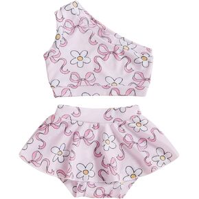 Toddler Girls Two Piece Swimsuit One Shoulder Tank Top Bottoms Bikini Set Summer Beach Bathing Suit Swimwear