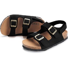 ZUSERIS Kids Toddler Sandals Boys Girls Cork Footbed Sandal Comfort Double Buckle Slip On Slippers with Adjustable Back Strap