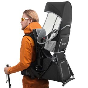besrey Baby Backpack Carrier, Toddler Hiking Backpack with Safety 3-Height Seat, Adjustable Straps&Waist Belt, Foldable Frame Lightweight Large Capacity Child Carrier for Hiking (Black)