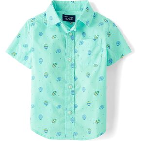 The Children's Place,Baby Boys,and Toddler Poplin Short Sleeve Button Down Shirt,Easter Egg Mint,12 Months,18 Months