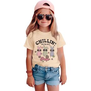 Toddler Girls Easter Shirt Cute Bunny Tshirt Chillin with My Peeps Easter Eggs Outfits Baby Short Sleeve Tee Tops