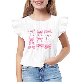 Toddler Girls Ruffle Sleeve T Shirt Knit Ribbed Blouse Cotton Top Plain Solid Kids Casual Clothes 1-6 Years