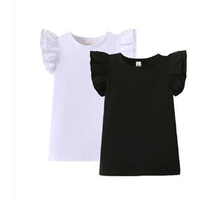 Toddler Baby Girl Shirt Outfit Solid Color Ruffle Flying Sleeve Cotton Tee Tops Kids Girl Blouse 1-7T