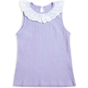 Toddler Girls Shirt Ruffle Front Solid Color Top Sleeveless Knit Crew Neck Summer Casual Clothe for Girls