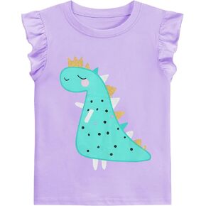 DDSOL T-Shirts Baby Girls Ruffle Sleeve Shirts Summer Toddler Cotton Tees Kids Graphic Tank Tops 2-7 Years