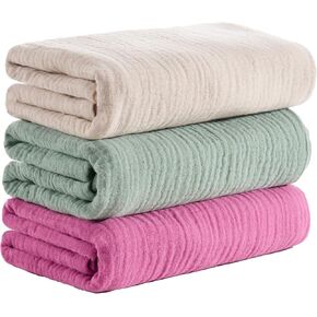 Uuisex Baby 100% Muslin Cotton Receiving Blankets for Boys and Girls, 31x35 Inches, Pack of 3, Beige/Sage Green/Rose Pink