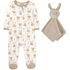 Baby Essentials Infant Boys 2 Piece Easter Bunny Onesie Footie and Matching Lovey Blanket