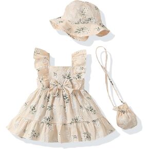 Renotemy Newborn Infant Baby Girl Dresses Summer Outfits Boho Casual Sundress Gifts Toddler Clothes for Girl with Hat and Bag