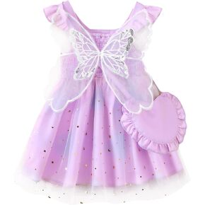 Kucnuzki Baby Girl Clothes Toddler Girls Summer Fairy Tulle Dress Ruffle Fly Sleeve Casual Sundress Cute Outfit for Kids