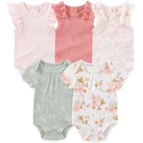 Kiddiezoom Newborn Baby Bodysuit Short-Sleeve Rompar Clothing Set 5-Piece