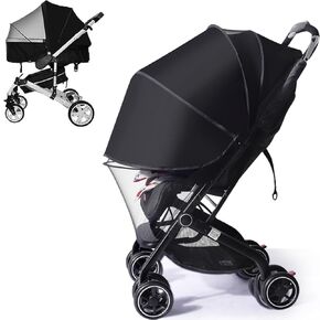 Bassinet Stroller Cover with UPF50+ Sunshade, Universal Breathable Baby Mosquito Net, 2-in-1 Stroller Sun Shade with Two-Way Zipper, UV Protection, Privacy Netting for Stroller, Car Seat, Travel Cribs