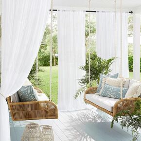 NICETOWN 2 Panels Outdoor Mosquito Netting for Patio Waterproof, Extra Wide 118" Airy Mesh Net Outdoor Sheer Curtains Privacy, Rod Pocket DIY Adjustable Length & Width for Sunroom, W118 x L98, White