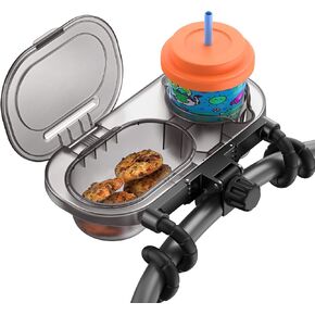 Universal Stroller Snack Tray: Cup Holder Tray with Silicone Flexible Arms Grip Stroller Tray with Dust Cover - Stroller Tray Attachment with Cups Holder for Baby & Toddler Stroller Accessories