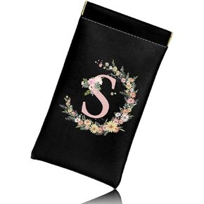 Glasses Eyeglass Sunglasses Case Pouch Initial Letter Soft PU Leather Cute Aesthetic with Cleaning Cloth Women Girls