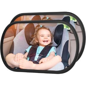Baby Car Mirror, Safety Car Seat Mirror for Rear Facing Infant, Clear Wide View, 360°Rotation, Easily Observe the Baby Move, Secure, Shatterproof, Crash Tested and Certified (Black)