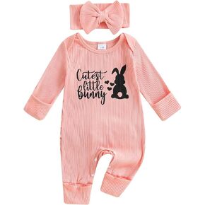 My First Easter Baby Girl Outfit Bunny Long Sleeve Romper Jumpsuit Onesie Easter Newborn Girl Outfits Clothes