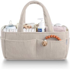 PUTSKA Baby Diaper Caddy Organizer for Changing Table – Stylish Nursery Storage Basket, Newborn Essentials, Baby Shower Gifts and Registry Must-Haves for Boy or Girl, Car Diaper Caddy, Corduroy Cream