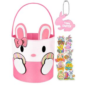 Swooflia Cute Bunny Easter Basket for Kids - Personalized Large Felt Bags with Detachable Ears My First Tote Bucket Name Tag Easter Egg Hunts, Gift for Girls Boys Toddler Baby