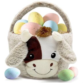 Easter Basket, Soft Highland Cow Plush Baskets, Easter Egg Hunt Buckets, Easter Decorations Indoor Outdoor, Cute Easter Gifts for Kids, Adults, Teens, Toddlers, Girls