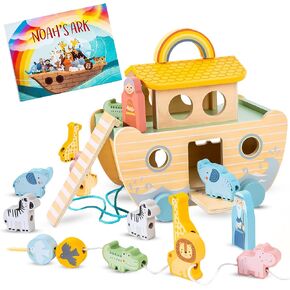Wooden Noah’s Ark Toy - Baptism Gifts for Baby Girl, Boys & Kids | Fun Colorful Christening & Baptismal Gifts for Boys & Girls | Christian & Catholic Baby Gifts | Noahs Ark Toys for Toddlers from 2