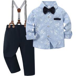 YALLET Toddler Baby Boy Clothes Suit Gentleman Wedding Outfits Formal Dress Shirt+Bowtie+Suspender Pants