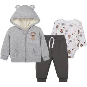 Baby Boy Girl 3 Piece Outfit Zipper Hoodie Jacket Bodysuit and Pants Set Toddler Clothes Set
