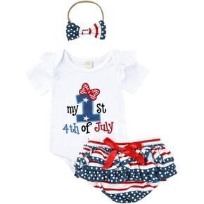 Kuriozud My First Easter Outfit Baby Girl Bunny Romper Onesie Bodysuit +Ruffle Tutu Shorts Bloomer 1st Easter Clothes