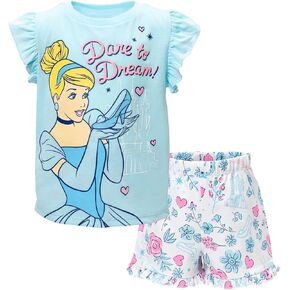Disney Frozen Moana Princess Tiana Floral Peplum T-Shirt and French Terry Shorts Outfit Set Toddler to Big Kid