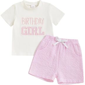 Toddler Baby Boy Girl First Birthday Outfit Short Sleeve Shirt Plaid Shorts Sets Summer Birthday Clothes 2Pcs