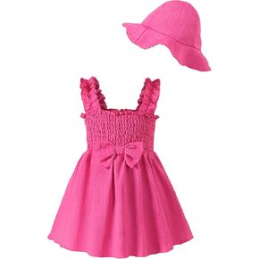 Renotemy Baby Girl Dress Summer Outfits Toddler Girls Clothes Boho Casual Sundress Infant Flower Dresses with Cute Hat