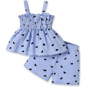 Toddler Girl Clothes Baby Girl Summer Outfits Ruffle Sleeveless Shirts Linen Tops Shorts Set for Girl Clothing