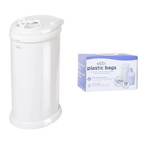 Ubbi Steel Odor Locking & Disposable Diaper Pail Plastic Bags, Single Pack, 25 Count, 13-Gallon Bags