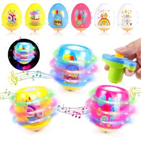 6 PCS Easter Basket Stuffers for Toddler Kids, Light Up & Singing Spinning Top with Flash, Easter Egg Hunt Party Favor Toy Gifts, Kids Goodie Bag Fillers, Easter Gifts for 3+ Boys Girls,Y