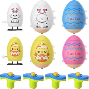 6 Pack Easter Basket Stuffers for Kids Toddler Boys, Easter Eggs Glowing Music Spinning Tops & Wind-Up Walking Eggs, Easter Gifts Easter Toys for Easter Egg fillers Easter Egg Hunt Party Supplies