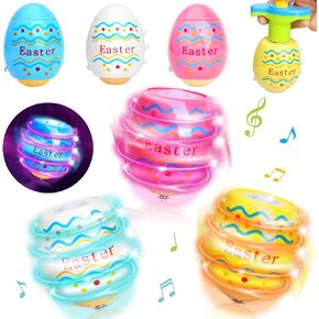 Easter Eggs Toys for Kids, 6 Pack Spinning Top Easter Eggs with Lighting & Music, Fun Easter Basket Fillers, Party Favor Gift for Boys & Girls Ages 3-6