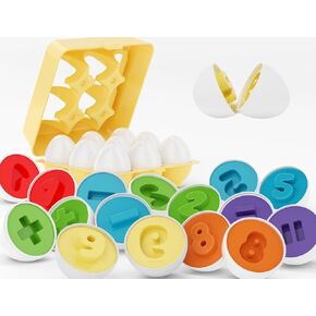 Easter Basket Stuffers 12 Pack Matching Eggs, Shape Color Easter Eggs with Chicken Toy, Sensory Play Learn Toy for Kids Toddler Girl Boy, Educational Easter Essentials Gift Hunts Party Favors