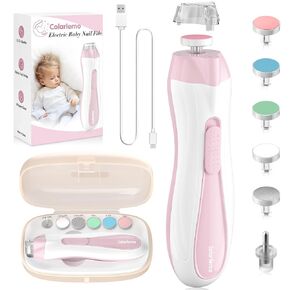Rechargeable Baby Nail Trimmer Electric Baby Nail File, 15-in-1 Nail Clippers Filer Buffer Kit with Dust Cover LED Light for Newborn Infant Toddler Adult Toes Fingernails, Pink