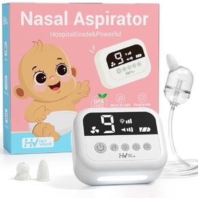 HEYVALUE Nasal Aspirator for Baby, Hospital Grade Nose Sucker with 9 Levels Suction, Night Light and Nursery Rhyme Soothing Function, Electric Nose Suction for Baby with Food-Grade Silicone Tips