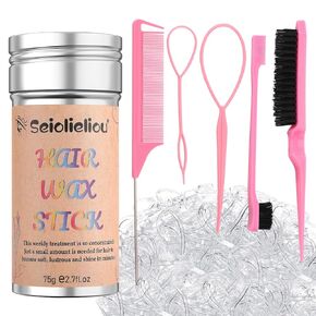 Hair Wax Stick Accessories, 500 PCS Clear Hair Elastics for Kids Women, 3 Pcs Hair Brush for Girls, 2 Hair Loop Styling Tools