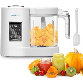 Baby Food Maker, Baby Food Processor with Silicone Spatula, Baby Food Blender, Auto Cooking & Grinding, Steam Cook and Blender, Touch Screen Control, BPA Free, White