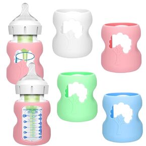 Mity rain 4 Pack Silicone Sleeves for Dr. Brown's Glass Bottles 5OZ - Anti Breakage Baby Bottle Holder, Compatible with Dr. Brown's Glass Bottles for Babies (5OZ)