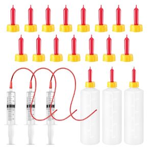 24 Pcs Lamb and Goat Kid Feeding Kit Including 3 Pcs 400ml Lamb Feeding Bottles 15 Pcs Goat Nipples 6 Pcs Feeding Tube Kit 60 ml Syringe and 16 FR Tube for Puppies Goat Feeding Baby Goats