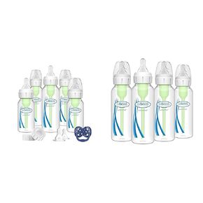 Dr. Brown's Anti-Colic Options+ Narrow Baby Bottle Gift Set with 4 Slow Flow 8 oz Bottles, Pacifier and Travel Caps