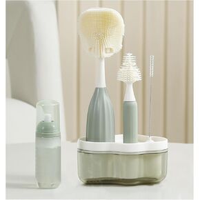 Baby Bottle Brush Kit with Push-Press Bubble and Drying Rack for Bottle Cleaning, Bendable Bottle Cleaner Brush for Baby Bottles, Breast Pumps, Nipples, Straws and More. Perfect for Home&Travel