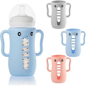 3 Pack Sleeves for Avent Baby Bottle, BPA Free Silicone Sleeves with Handles for Avent Natural Glass Baby Bottles, Anti Breakage Cover for Phillips Glass Avent Bottles (Pink+Blue+Grey, 4 Oz) in Kuwait