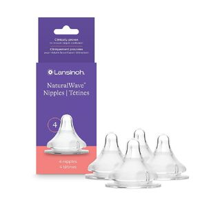 Lansinoh NaturalWave Baby Bottle Nipples – 100% Soft, Durable Silicone, Made Without BPA BPS, Anti-Colic, Supports Baby’s Developing Mouth and Teeth, Slow Flow, Size S, 4 Count, 1+ Month